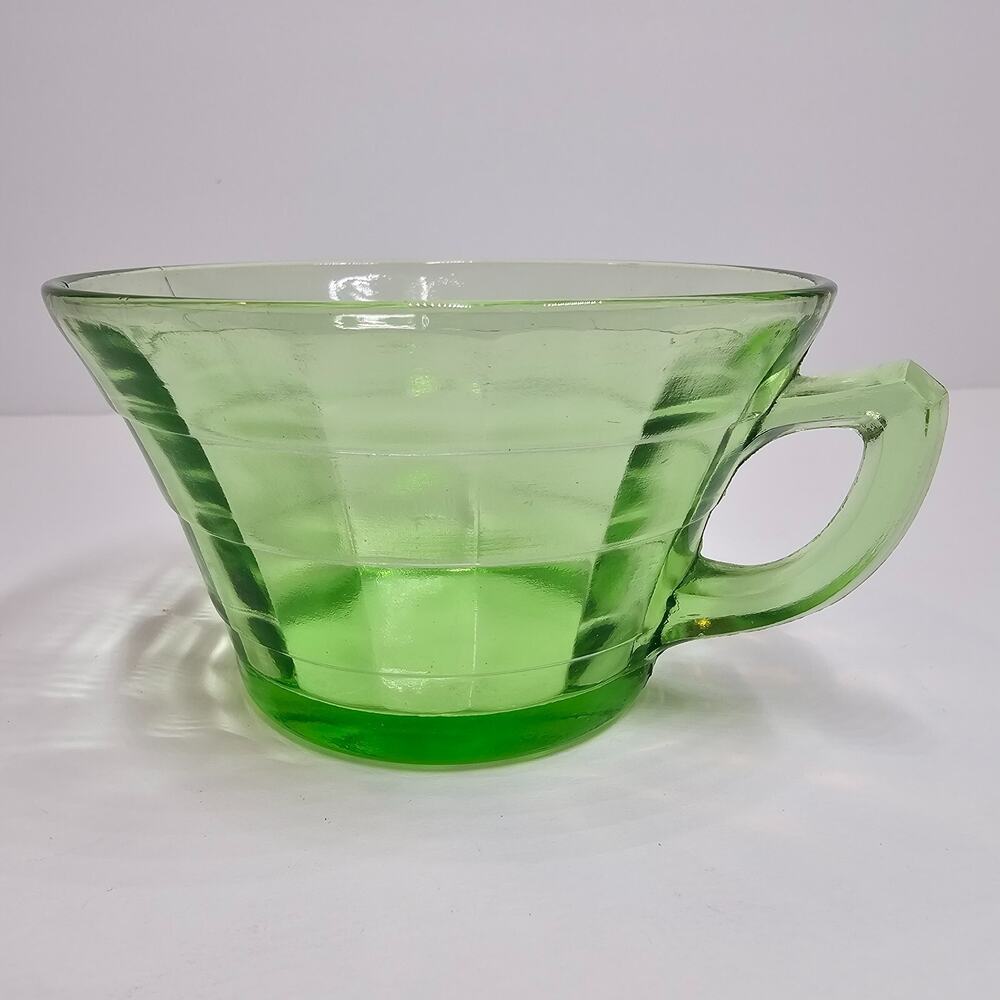 Block Optic Flair Style Cup Green Depression Glass Hocking Glass Company Vintage